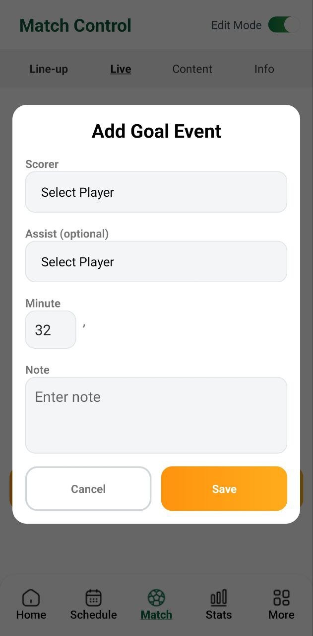 Goal event screen